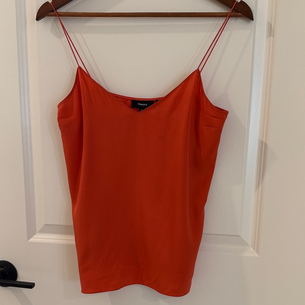 Theory Coral Red/Orange 100% silk Spaghetti Strap Cami